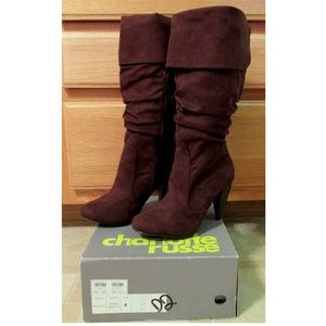 Charlotte Russe Brown Suede Slouch Boots Box Size